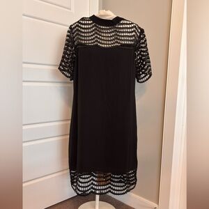 Suzy Shier Black Crochet-Trim Midi Dress